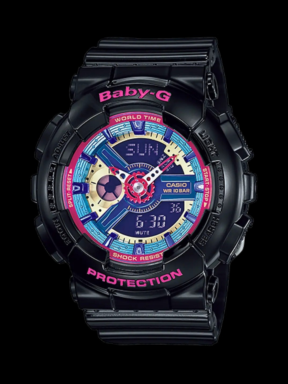 Casio Baby-G BA-112-1A - Black with Pink and Blue Accents Analog-Digital Watch